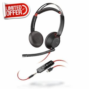 Poly Blackwire 5220 Wired Headset - Flexible Noise-Canceling Boom Mic - Ergonomic Design - Connect to PC/Mac