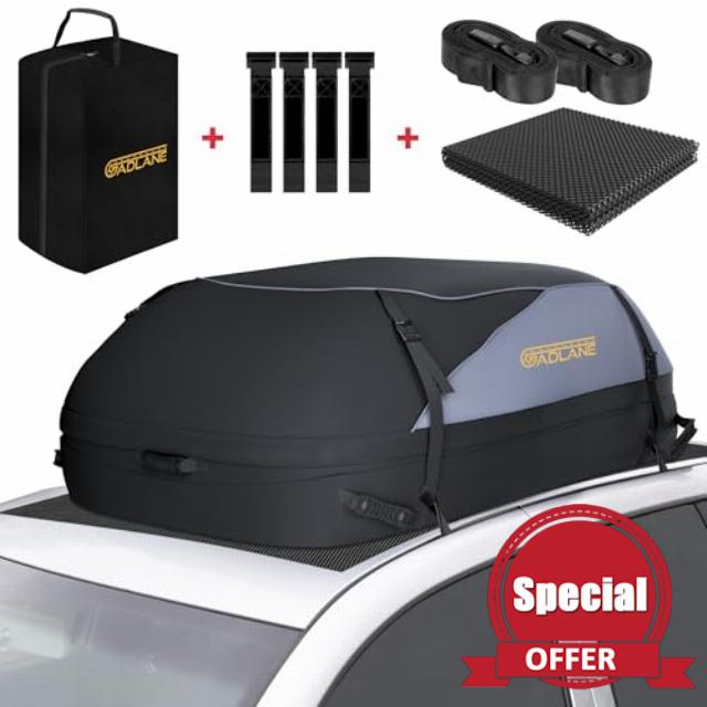 GADLANE Car Roof Bag - 15 Cubic Feet (400L) Waterproof Roof Boxes for Cars with/without Roof Rack with 6 Sturdy Straps