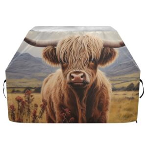 Outdoor Large Barbecue Cover Waterproof Highland Cow Heavy Duty Grill Cover Windproof Rip-Proof UV Protection Burner Gas BBQ Covers-Silver Coated Oxford Fabric for Weber Brinkmann Char-Broi