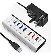 Powered USB Hub RSHTECH 5 Port USB 3 Hub with 4 USB 3.0 Data Port + 1 Fast Charging Port Portable...