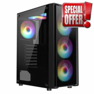 CiT Blade Black Mid-Tower PC Gaming Case ATX with 2 x Tempered Glass Panels - 70% Tint Tempered Glass with 6 x 120mm ARGB Inner-Ring Fans & 6-Port Hub Included