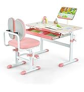 COSTWAY Kids Study Desk and Chair Set with Large Storage Space, Lift-top Tabletop & Safety Hinge,...