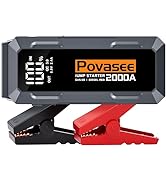 Povasee Jump Starter Power Pack, 2000A Car Battery Booster (up to 8L Gas or 6.5L Diesel) with 3