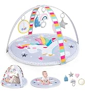 GYMAX Floor Gym Playmats, Kick & Play Piano Gym with 4 Rattle Pendants, 1 Mirror and Piano, Baby ...