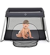 GYMAX Baby Playpen, Mesh Fabric Kids Safety Playard with Door and Ocean Balls, Indoor Children Ac...