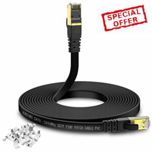 Cat 8 Flat Ethernet Cable 20M KASIMO Internet LAN Cable with Cable Clips 40Gbps 2000MHz High Speed Network Patch Cable SSTP Ethernet Cord with RJ45 Connector for Router Modem Switch Gaming Xbox