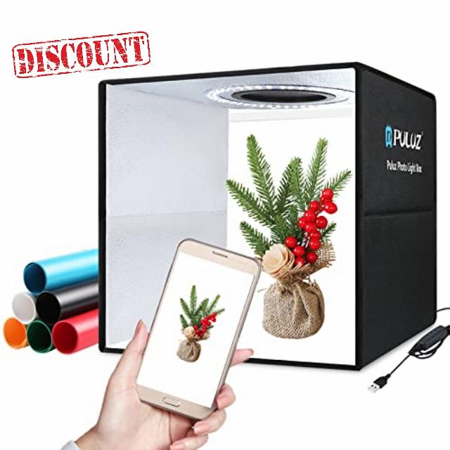 PULUZ Light Box Photography 12''/30cm Small Photo Box Booth Portable Photo Studio Lightbox with CRI 97 Dimmable LED Lights & Double-Sided Reflector Board & 6 PVC Backdrops