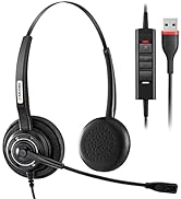 USB Headset with Microphone Noise Cancelling & Audio Controls Ultra Comfort USB Headphone for Com...