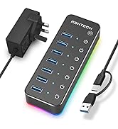 RSHTECH USB Hub Powered 7 Port USB 3.0 Data Hub Aluminum USB Extension Splitter with Individual O...