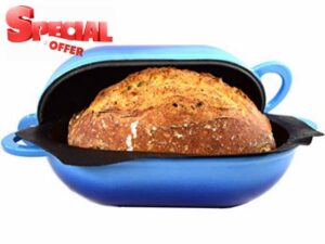 LoafNest World's Easiest Artisan Bread Kit. Cast Iron Dutch Oven [Blue Gradient] and Non-Stick Perforated Silicone Line