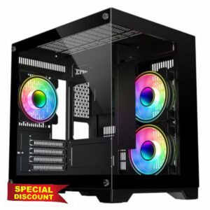 CiT Overseer Black Dual Tempered Glass Panelling Micro-ATX PC Gaming Cube with 6-Port PWM Fan Controller and 3 x CiT Celsius Infinity 120mm ARGB Dual-Ring Fans Included