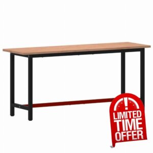 "vidaXL Wooden Workbench - Solid Beech Wood and Metal Frame Work Table Bench Tool with Large Working Area for Workshop and Garage"