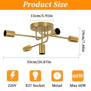 5 Lights Industrial Ceiling Light Gold