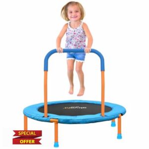 ATIVAFIT 36'' Kids Mini Trampoline Foldable Rebounder With Foam Handle Adjustable and Safety Padded Protective Cover Indoor/Outdoor Trampoline for Toddlers