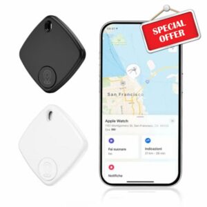 Olycism Key Finder 2 Packs Item Finders GPS Tracker Devices for Key Wallet Suitcase Kids Pets Luggage (iOS only) black white 98 Feet Finding Range IP65 Waterproof Replaceable Battery Gifts