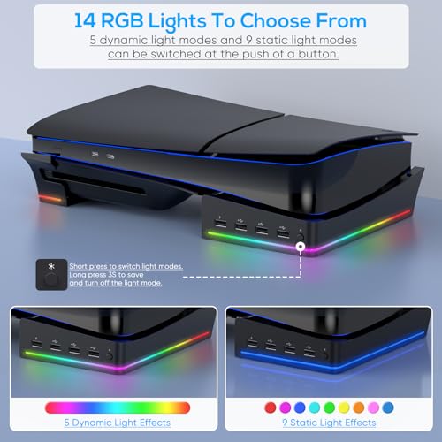 Non-Slip Base Stand Accessories with 4-Port USB Ports - Only For PS5 Slim(Black)