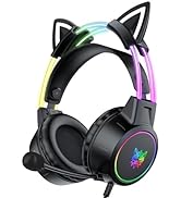 ONITOON Cat Ear Bluetooth Headphones with Micphone for Kids & Adults, LED Light Up Wireless HI-FI...