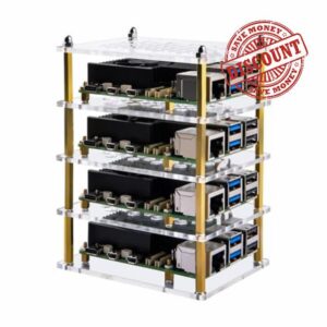 GeeekPi 4 Layers Acrylic Case with Armor Lite V5 Active Cooler Heatsink for Raspberry Pi 5 4GB / 8GB (Clear)