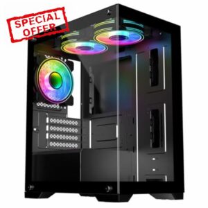 CiT Range Black Dual Tempered Glass Panelling Micro-ATX PC Gaming Case with 6-Port PWM Fan Controller and 3 x CiT Celsius Infinity 120mm ARGB Dual-Ring Fans Included