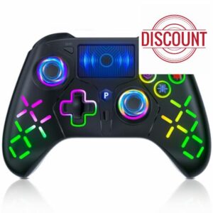 TURPOW Wireless Controller for PS-4 Gamepad Remote Control with Dual Motor Vibration/6-Axis Sensor/Turbo/3.5mm Audio Jack/Touch Pad for Ps-3/Ps-4/Pro/Slim/S-witch/Pc(RGB) Black