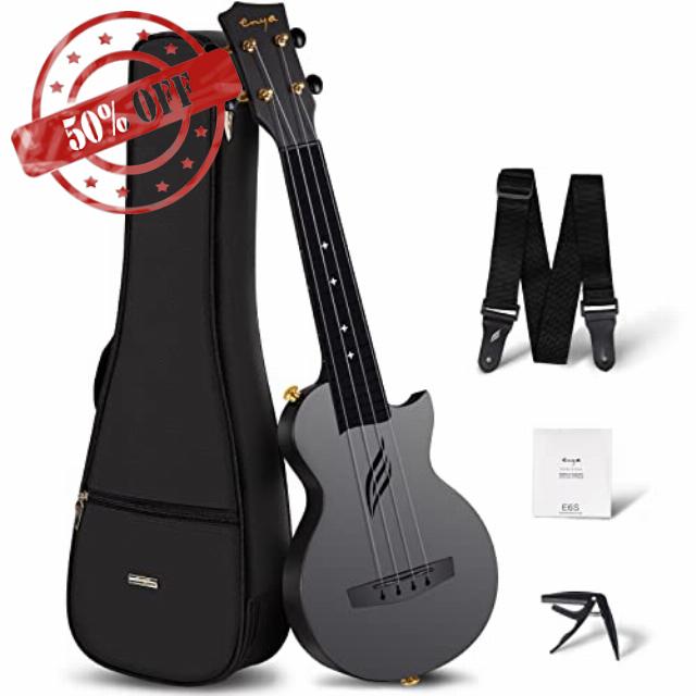 Enya Soprano Ukulele Nova U Mini Simple 21" –Carbon Fiber Travel Ukulele–With Beginner Kit includes Case
