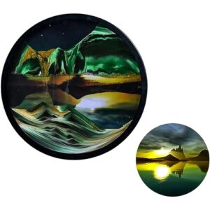 Wall Mounted 360° Rotatable 3D Dynamic Moving Sand Painting Art Round Glass 3D Deep Sea Sandscape in Motion Room Decoration(11.4inch