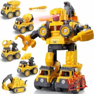 Transformers Toys Car 5 in 1 Construction Vehicles Digger Truck Toys Engineering Set Educational STEM Toys for 4 5 6 7 Year Old Boys Girls Robot Toys for Kids Ages 5 6 7 8 9+ Christmas Birthday Gifts
