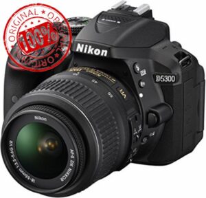 Nikon D5300 Digital SLR Camera with 18-55mm VR Lens Kit - Black (24.2 MP) 3.2 inch LCD with Wi-Fi and GPS (Renewed)