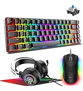 ZIYOU LANG T8 Gaming Keyboard+Mouse+Headset+Mouse pad Combo, 60% Percent Mini Mechanical Keyboard...