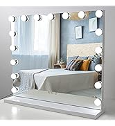 LIANWANG Modern Vanity Makeup Mirror with Touch Screen and USB Port to Charging, Large 32inch HD ...