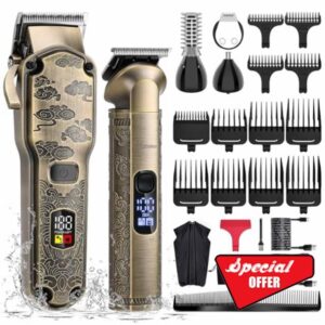 Hatteker Professional Hair Clippers for Men Beard Trimmer Clippers and Trimmer Set Waterproof T-Blade Trimmer Cordless Grooming Kit Nose Body Hair Trimmer Barber Clippers Hair Cutting Ki