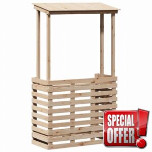 idaXL Outdoor Bar Table with Roof - Brown Solid Pine Wood Garden Pub Table for Patio/Deck