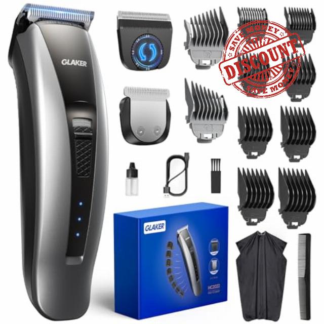 GLAKER Hair Clippers for Men Cordless - 2 in 1 Hair Trimmer with 10 Guards