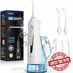 COSLUS Water Dental Flosser Teeth Pick: Portable Cordless Oral Irrigator 300ML Rechargeable Travel Irrigation Cleaner IPX7 Waterproof Flossing Machine for Teeth Cleaning