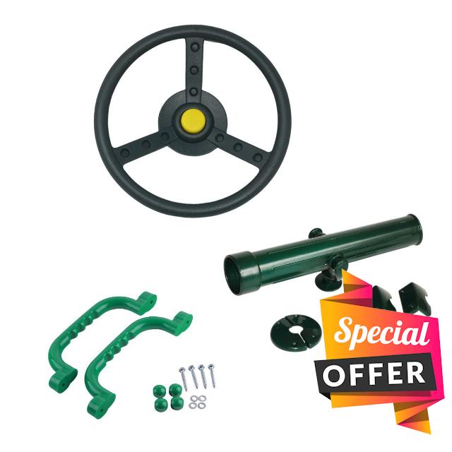 Kids Toys Climbing Frame Accessory Bundle Play Telescope Safety grab handles Steering wheel Tree house accessories Play Den (Green)