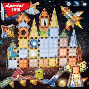 BINZKBB Deluxe Lighted 3D Clear Magnetic Building Blocks Tiles