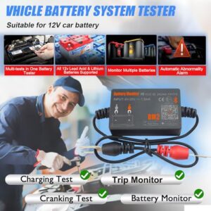 Car Charging Start and Alarm System Monitor Digital Battery Analyzer Suitable for 12V Solar Systems Motorcycles Boats Cars Compatible Android iOS