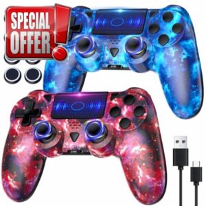 TURPOW Wireless Controller For PS4 2Pcs Compatible with PS-4 Pro/Slim/PC with Enhanced Joystick/Dual Motor Vibration/ 6-Asix Sensor/Led Touchpad/Audio Function/USB Cable