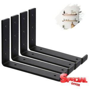 MLOQI 4 Pack Black Shelf Brackets Heavy Duty