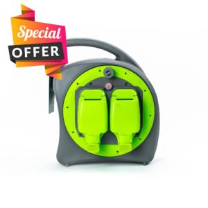 STATUS 2 Socket Cable Reel | 20m Green Waterproof Extension Lead | 13A with Thermal Cut Out | Heavy Duty Outdoor Extension Lead | S20M2G13AIP54CR2