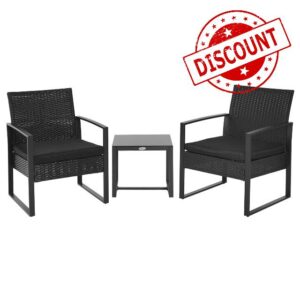 Outsunny 3 Pieces Outdoor PE Rattan Bistro Set with Cushions