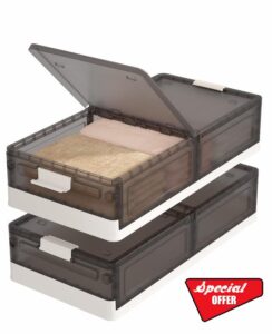 HAIXIN Under Bed Storage with Lid - 2 Pack Underbed Storage Container with Wheels Foldable Under Bed Storage Bin Plastic Under the Bed Storage for Clothes Blankets Pillows Toys