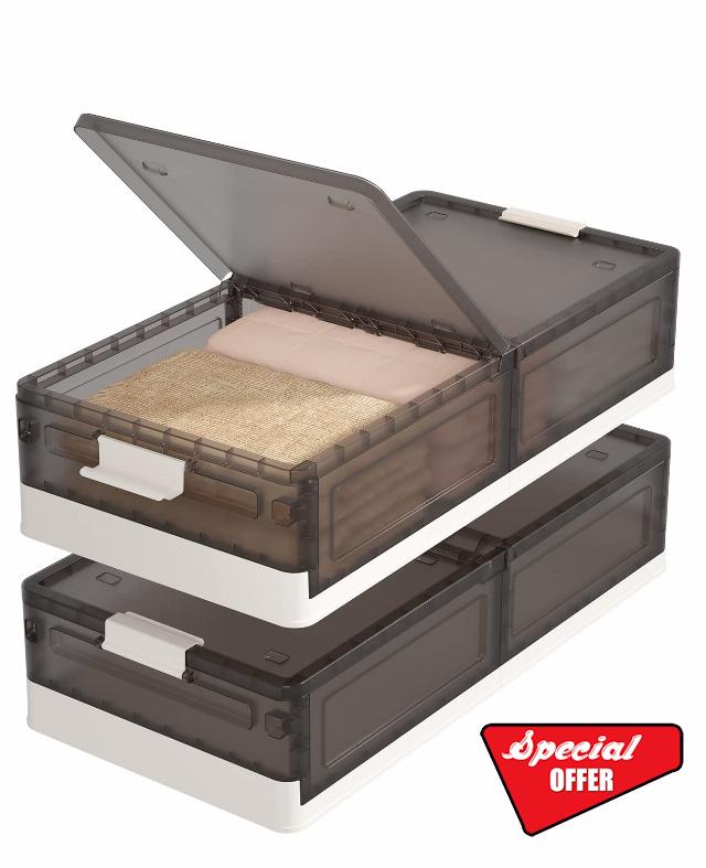 HAIXIN Under Bed Storage with Lid - 2 Pack Underbed Storage Container with Wheels Foldable Under Bed Storage Bin Plastic Under the Bed Storage for Clothes Blankets Pillows Toys