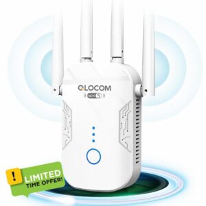 QLOCOM WiFi Extender Booster Blazing-Fast 1200Mbps WiFi Booster Range Extender Dual Band 5GHz & 2.4GHz Wireless Internet Booster Long Range with 2600 Sq.Ft Wider Coverage