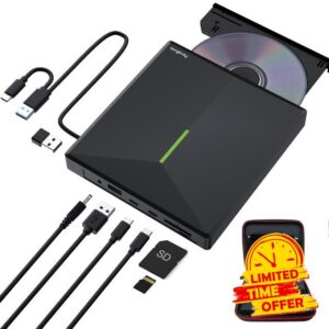 PeroBuno External CD DVD Drive with 4 USB Ports and 2 TF/SD Card Slots