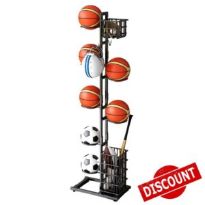 Fellflying Football Stand | Ball Rack Storage Stand For Football | Rustproof Basketball Organizer Rack with Basket For Volleyball | Sports Equipment Storage Rack - 41x28x156cm