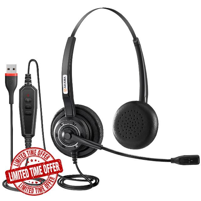 Arama USB Headset with Microphone Noise Cancelling & In-Line Control