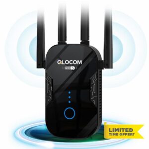 QLOCOM WiFi Extender Booster Blazing-Fast 1200Mbps WiFi Booster Range Extender Dual Band 5GHz & 2.4GHz Wireless Internet Booster/Hotspot with 2600 Sq.Ft Wider Coverage