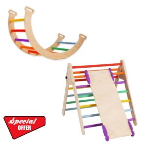 BommJokker Climbing Triangle for Kids Montessori Climber Ladder Slide Toddlers Rock with ramp and arch (colour)