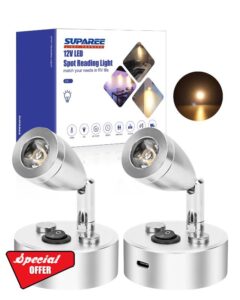 SUPAREE 12V LED Light Campervan USB 12V LED Reading Light Camper Van Lights Interior LED 12V 3000K with A-ON/OFF Switch & Type C Port for Caravans Motorhome Boat 2Pcs